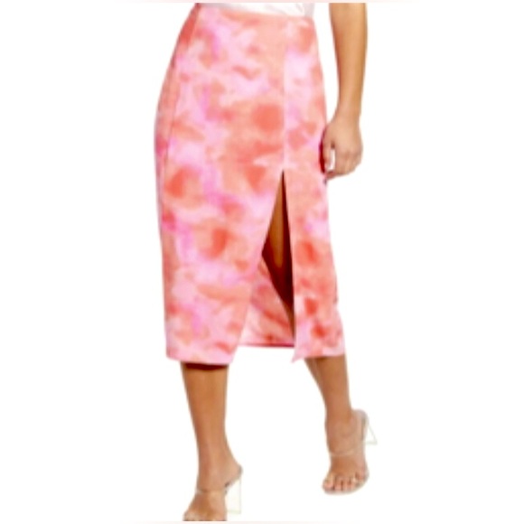 Leith Midi slit flowy skirt pink orange red pattern - Picture 4 of 8